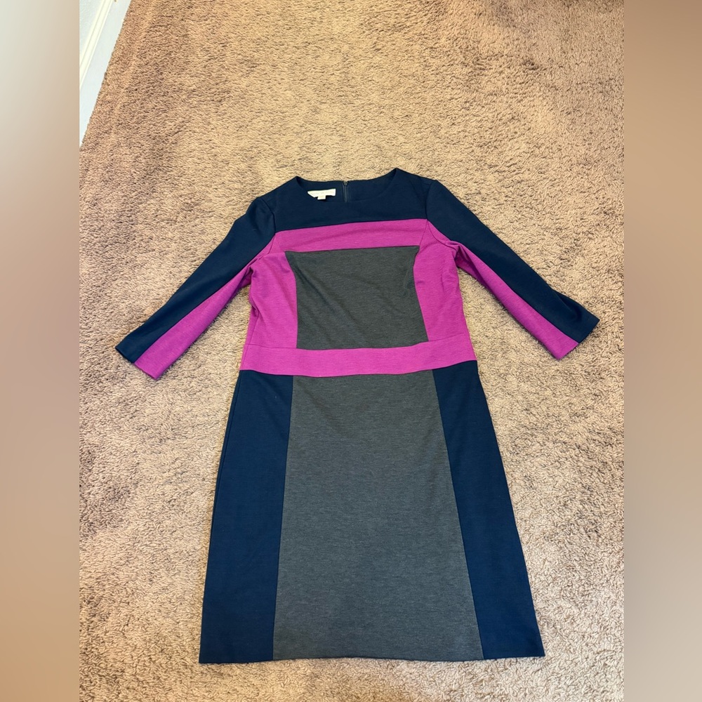 2 FOR $25 Morgan Mcfeeters Colorblock Sheath Dress Stretch Purple Navy Gray 12